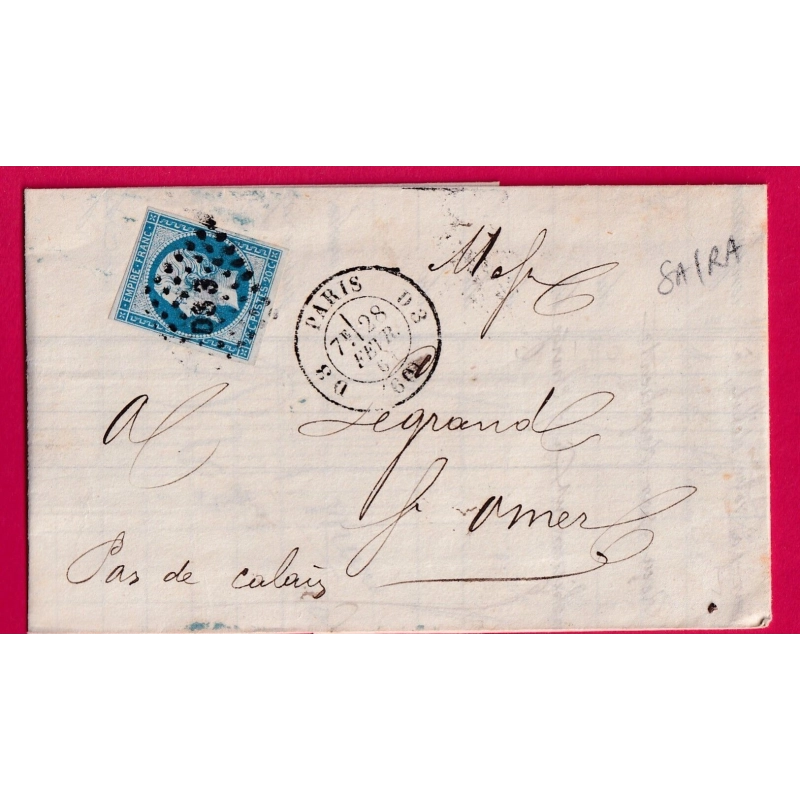 N°14 PARIS D3 60 D3 LOSANGE DS3 POUR ST OMER PAS DE CALAIS LETTRE COVER
