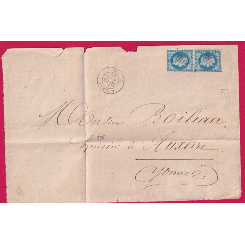 N°29 PAIRE GC 902 CHARNY YONNE POUR AUXERRE DEVANT DE LETTRE FRONT COVER