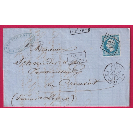 N°22 PARIS D1 60 D1 LOSANGE DS1 APRES LE DEPART POUR LE CREUSOT SAONE ET LOIRE LETTRE COVER