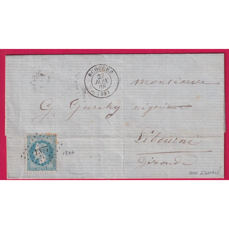 N°29 PC DU GC 1377 ECOUCHE ORNE RARE NON SIGNALE PAR POTHION POUR LIBOURNE GIRONDE LETTRE COVER