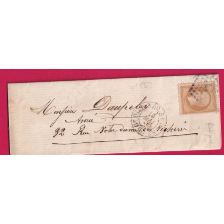 N°21 PARIS POTHION 1520 BUREAU G LOSANGE G POUR PARIS 1863 LETTRE COVER