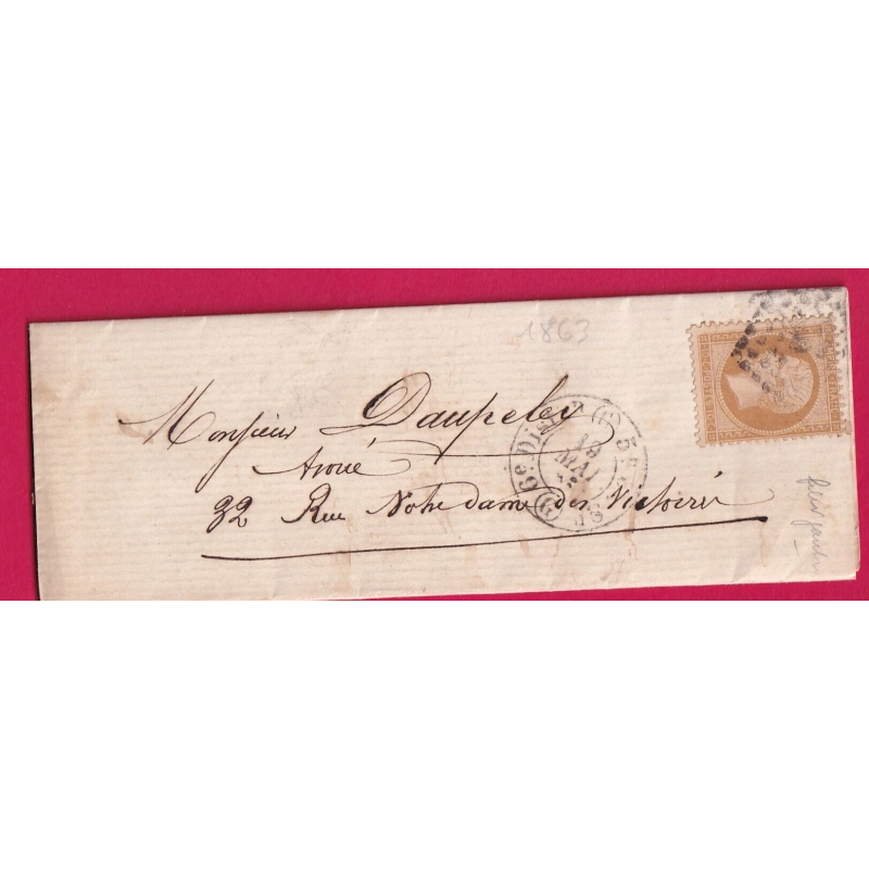 N°21 PARIS POTHION 1520 BUREAU G LOSANGE G POUR PARIS 1863 LETTRE COVER