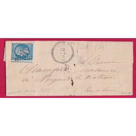 N°22 VARIETE PIQUAGE PC DU GC 1420 ESSAI ORNE CAD TYPE 22 POUR NOGENT LE ROTROU EURE ET LOIR INDICE 17 LETTRE COVER