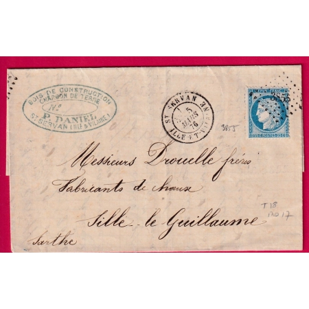 N°60 PC DU GC 3855 CAD TYPE 18 ST SERVAN ILLE ET VILLAINE POUR SILLE LE GUILLAUME SARTHE INDICE 17 LETTRE COVER