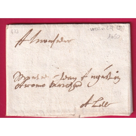 LETTRE DE WERVICQ NORD 1680 POUR LILLE LETTRE COVER