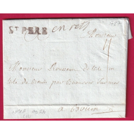 MARQUE ST PERE EN RETZ LOIRE INFERIEURE LENAIN N°1A 1787 POUR ISLE DE BOUIN VENDEE INDICE 24 LETTRE COVER