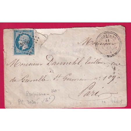 N°22 PC DU GC 3030 PROPRIANO CORSE CAD TYPE 22 POUR PARIS INDICE 19 LETTRE COVER FRANCE