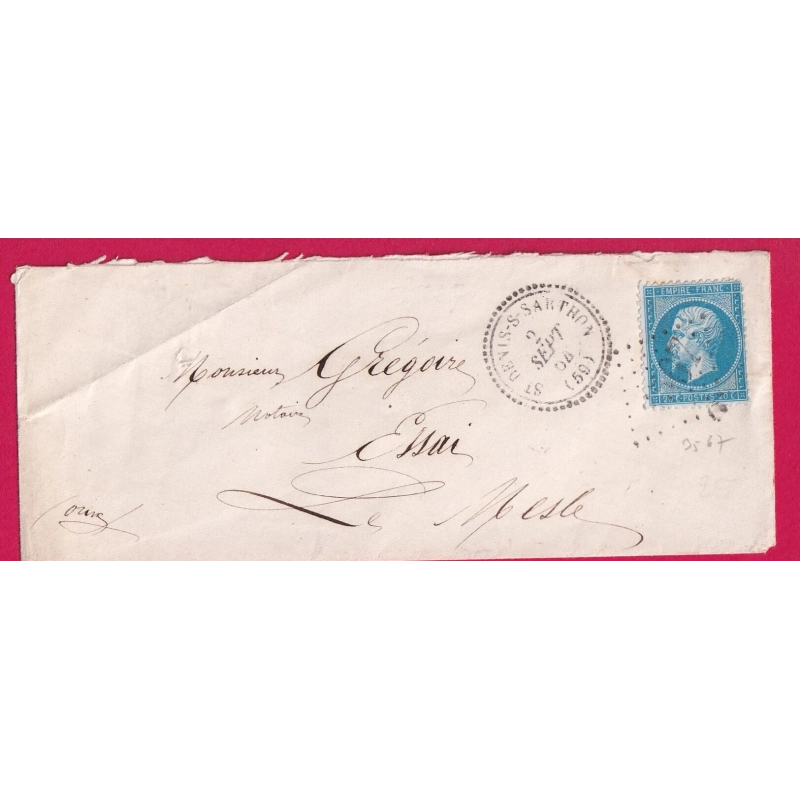N°22 GC 3567 ST DENIS SUR SARTHON ORNE CAD TYPE 22 POUR ESSAI TYPE 22  EN ARRIVEE LETTRE COVER