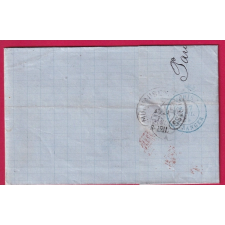 N°55 60 GC 347 PARIS LES BATIGNOLLES POUR MULHOUSE HAUT RHIN ALSACE LORRAINE ALLEMAGNE LETTRE COVER