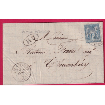N°90 LES ECHELLES SAVOIE BM PONT DE BEAUVOISIN POUR CHAMBERY LETTRE COVER ETIQUETTE PUB