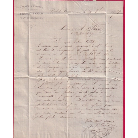 N°90 LES ECHELLES SAVOIE BM PONT DE BEAUVOISIN POUR CHAMBERY LETTRE COVER ETIQUETTE PUB