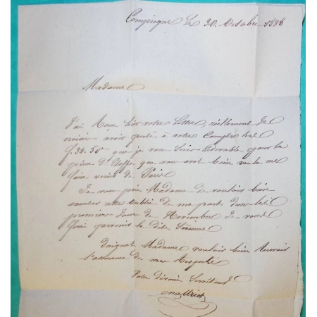 CAD TYPE 13 COMPIEGNE OISE CL CORRESPONDANCE LOCALE TAXE 1 POUR CHOISY AU BAC 1838 LETTRE COVER FRANCE