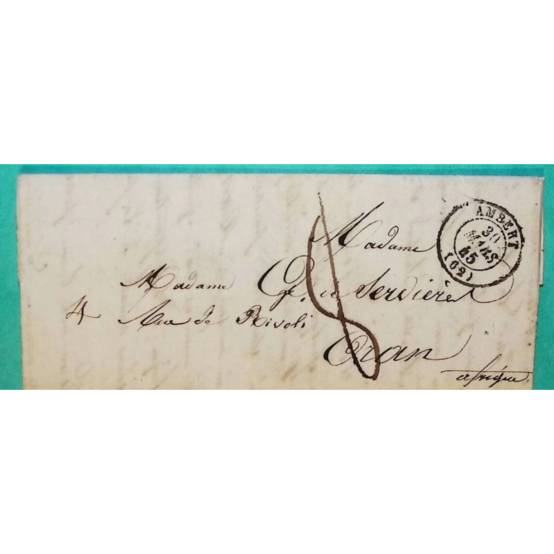 CAD TYPE 15 AMBERT PUY DE DOME POUR ORAN ALGERIE 1845 LETTRE COVER FRANCE