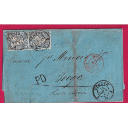 SUISSE N° 37 GENEVE A TARIF FRONTALIER ENTREE SUISSE BONNEVILLE POUR BOEGE HAUTE SAVOIE 1868 FRANCE COVER