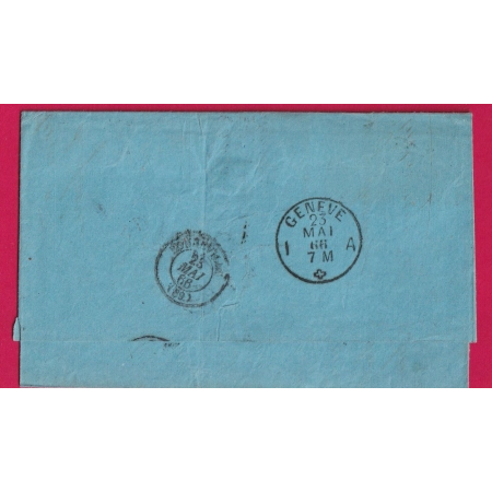 SUISSE N° 37 GENEVE A TARIF FRONTALIER ENTREE SUISSE BONNEVILLE POUR BOEGE HAUTE SAVOIE 1868 FRANCE COVER