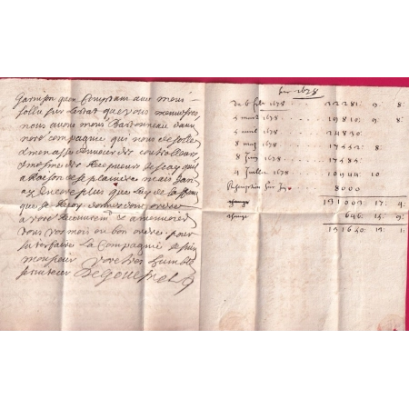 LETTRE DE PARIS 1678 POUR AURILLAC CANTAL MENTION AUVERGNE MANUSCRIT TAXE 5 LETTRE COVER