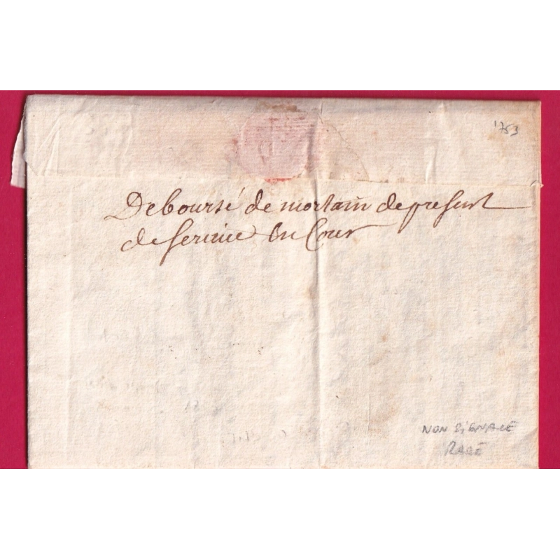 DEBOURSE MANUSCRIT DE MORTAIN MANCHE AMELIORATION DE DATE 1753 DEPART LE HAVRE SEINE INFERIEURE LETTRE COVER
