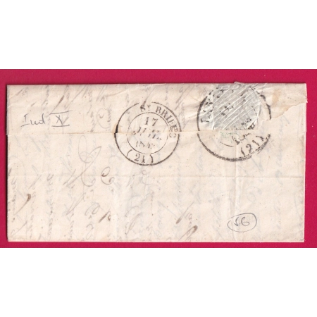 CURSIVE 54 BAUD MORBIHAN CAD TYPE 14 PONTIVY POUR LANION COTES DU NORD 1843 INDICE 10 LETTRE COVER