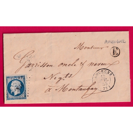 N°14 PC 1136 DOURGNE TARN BOITE RURALE E MASSAGUEL 1855 POUR MONTAUBAN LETTRE COVER