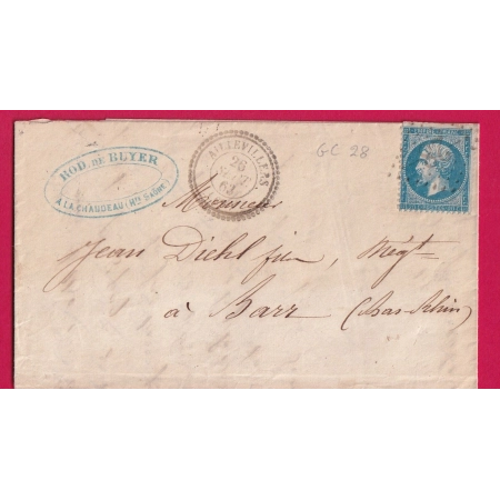 N°22 GC 28 AILLEVILLERS HAUTE SAONE CAD TYPE 22 TEXTE LA CHAUDEAU POUR BARR BAS RHIN LETTRE COVER