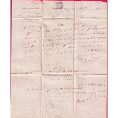 N°22 GC 28 AILLEVILLERS HAUTE SAONE CAD TYPE 22 TEXTE LA CHAUDEAU POUR BARR BAS RHIN LETTRE COVER
