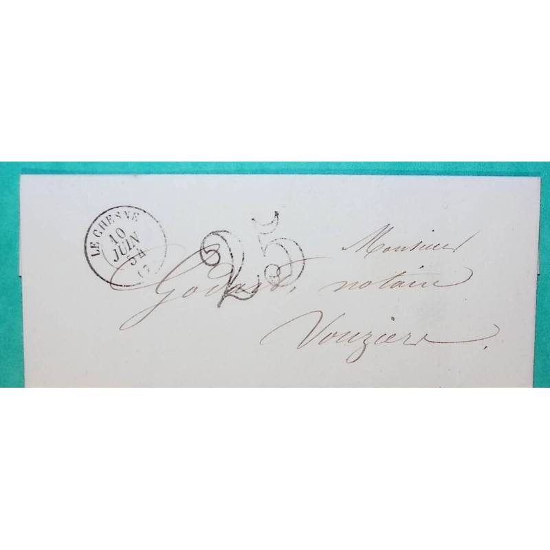 CAD TYPE 15B LE CHESNE ARDENNES POUR VOUZIERS TAXE 25 1854 LETTRE COVER FRANCE