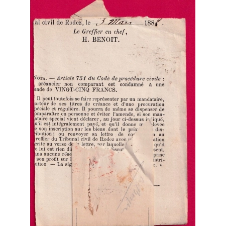 N°90 PAIRE 89 RODEZ AVEYRON RECOMMANDE LOCAL 1882 RETOUR ENVOYEUR LETTRE COVER