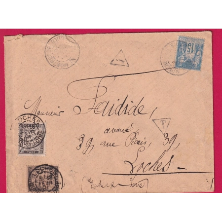 N°90 MONTRESOR INDRE ET LOIRE TAXE 45C 30 + 15C LOCHES INDRE ET LOIRE TYPE DUVAL LETTRE COVER