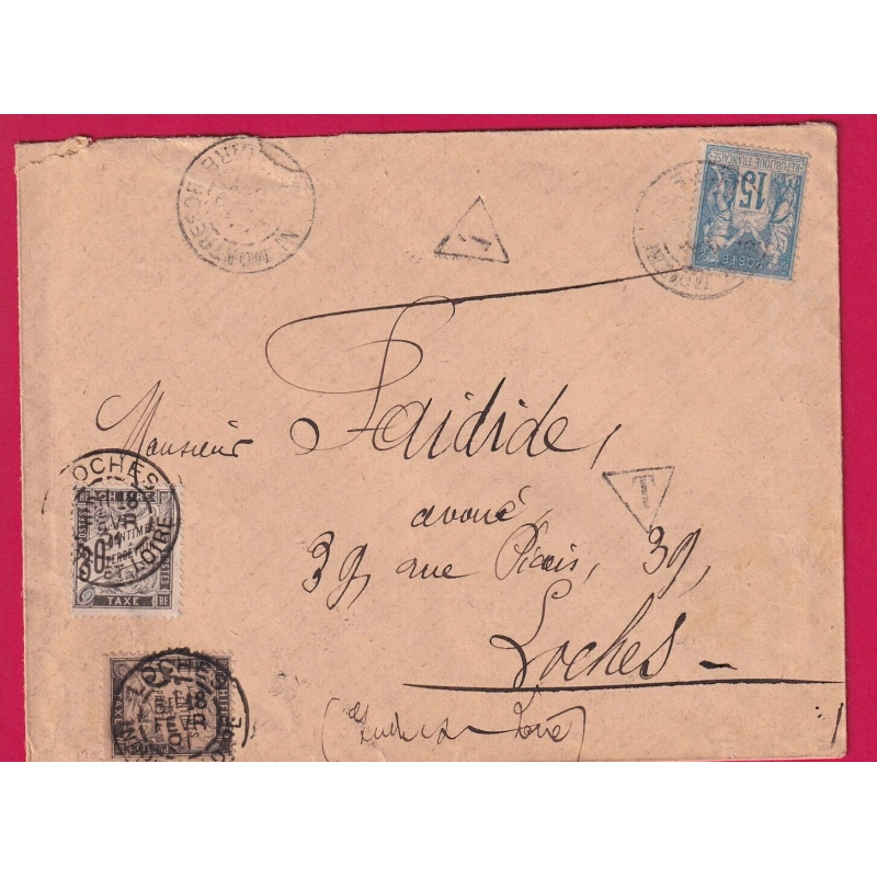 N°90 MONTRESOR INDRE ET LOIRE TAXE 45C 30 + 15C LOCHES INDRE ET LOIRE TYPE DUVAL LETTRE COVER