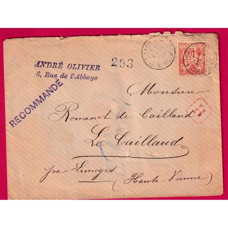 N°94 CAD PARIS 4 AFFRANCHISSEMENT 4 1884 LIMOGES HAUTE VIENNE RECOMMANDE LETTRE COVER