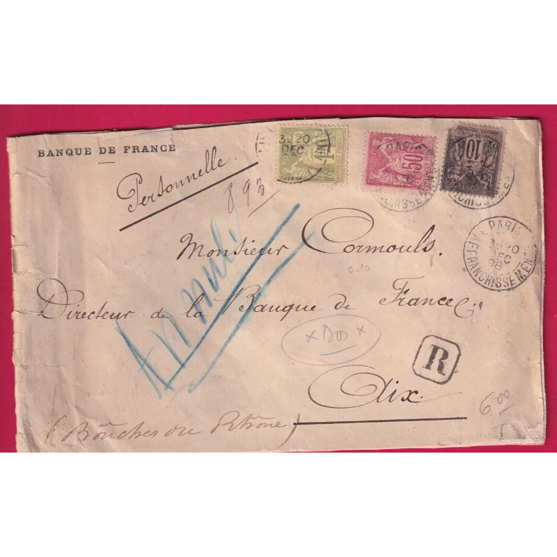 N°82 89 98 PARIS 7 AFFRANCHISSEMENTS 7 POUR AIX EN PROVENCE BOUCHES DU RHONE LETTRE COVER