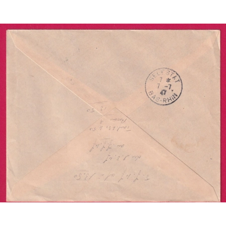 GANDON 1947 HOCHFELDEN BAS RHIN RECOMMANDE PROVISOIRE POUR SELESTAT LETTRE COVER