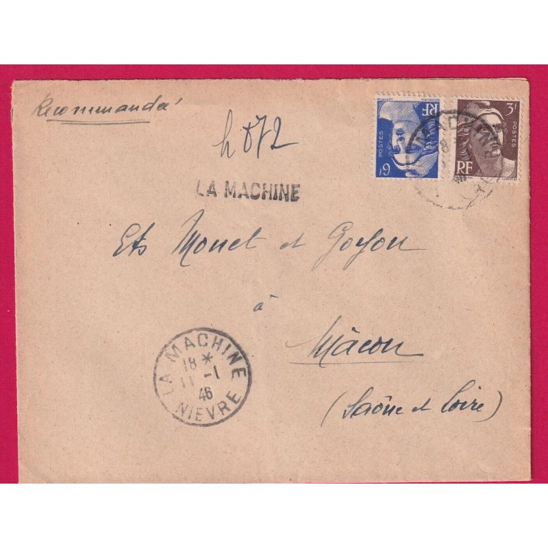 GANDON 1946 LA MACHINE NIEVRE RECOMMANDE PROVISOIRE POUR MACON LETTRE COVER