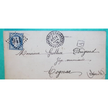 N°60C GC 941 CHATEAUNEUF SUR CHARENTE BOITE URBAINE A MAIRIE POUR COGNAC 1876 LETTRE COVER FRANCE