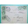 N°53 x5 CERES GC 347 PARIS LES BATIGNOLLES POUR BOURGOIN JALLIEU ISERE 1873 DEVANT DE LETTRE FRONT COVER FRANCE
