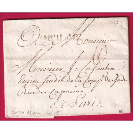 MARQUE MORLAIX FINISTERE 35mm LENAIN N°14 INDICE 18 POUR PARIS 1763 LETTRE COVER