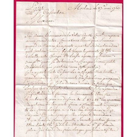 MARQUE MORLAIX FINISTERE 35mm LENAIN N°14 INDICE 18 POUR PARIS 1763 LETTRE COVER