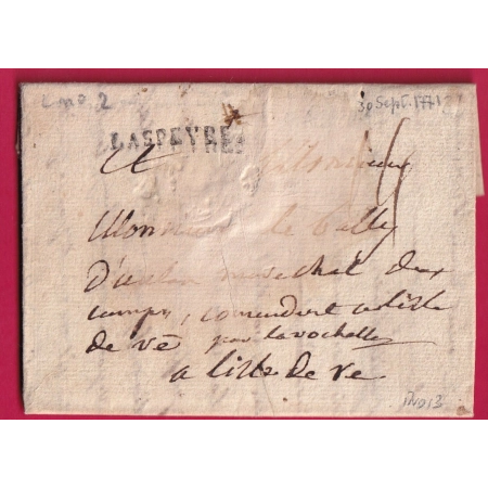 MARQUE LASPEYRE LOT ET GARONNE LENAIN N°2 INDICE 13 POUR ILE DE RE CHARENTE MARITIME 1771 LETTRE COVER FRANCE