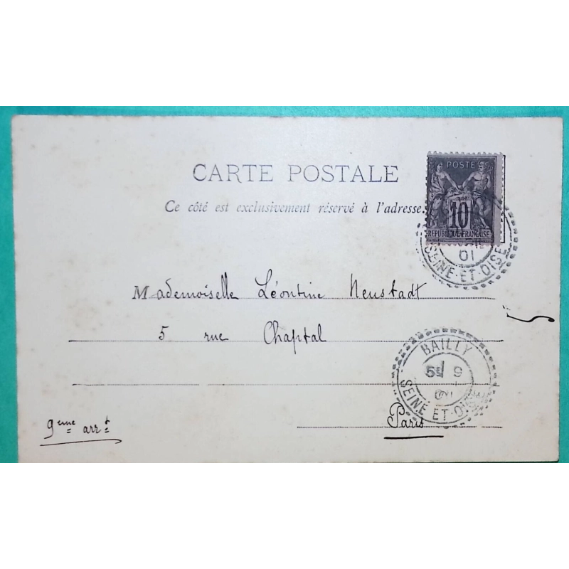 N°103 SAGE CAD FB84 BAILLY SEINE ET OISE CARTE POSTALE VERSAILLES POUR PARIS RUE CHAPTAL 1901 LETTRE COVER FRANCE