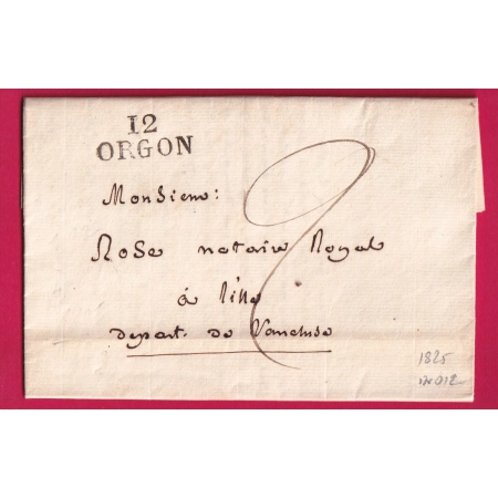 MARQUE 12 ORGON 1825 INDICE 12 POUR LE VAUCLUSE LETTRE COVER FRANCE