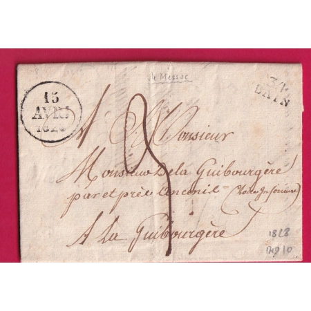 MARQUE 34 BAIN DE BRETAGNE ILLE ET VILAINE 1828 INDICE 10 LA GUIBOURGERE LOIRE INFERIEURE LETTRE COVER FRANCE