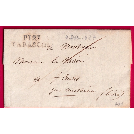 MARQUE P12P TARASCON BOUCHES DU RHONE POUR FEURS 1827 INDICE 11 LOIRE LETTRE COVER FRANCE