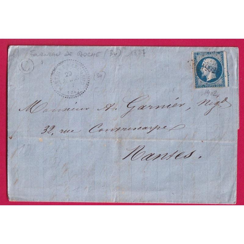 N°14 PC 1902 MARTIGNE FERCHAUD ILLE ET VILAINE CAD TYPE 22 BOITE RURALE C FOURNEAU LA ROCHE POUR NANTES LETTRE COVER