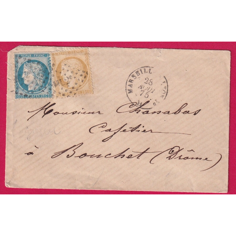 N°55 60 AMBULANT MARSEILLE A LYON 2° POUR LE BOUCHET DROME 1875 LETTRE COVER