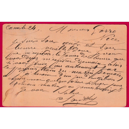 N°77 CONVOYEUR STATION CANNES ALPES MARITIMES EN BLEU BLEUTE POUR NICE CARTE PRECURSEUR LETTRE COVER