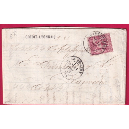 N°71 GARE DE LYON RHONE 1877 POUR BEAUVAIS OISE LETTRE COVER