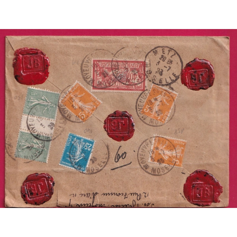 N°119 130 140 158 MOYEUVRE GRANDE MOSELLE 1823 ETIQUETTE RECOMMANDEE ALLEMANDE POUR LUXEMBOURG LETTRE COVER