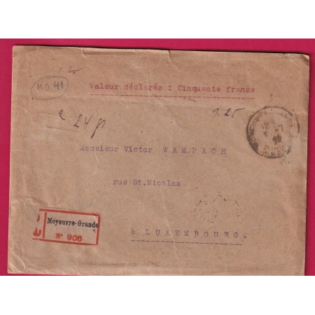 N°119 130 140 158 MOYEUVRE GRANDE MOSELLE 1823 ETIQUETTE RECOMMANDEE ALLEMANDE POUR LUXEMBOURG LETTRE COVER