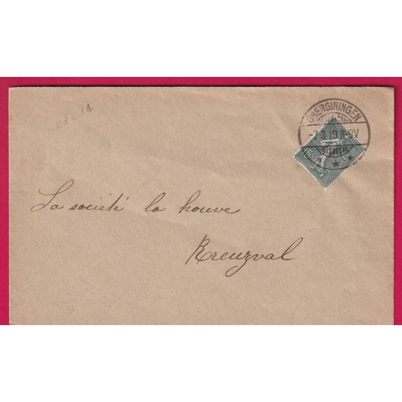 N°130 CAD ALLEMAND OBERNINGEN GUENANCHE MOSELLE 1919 LETTRE COVER