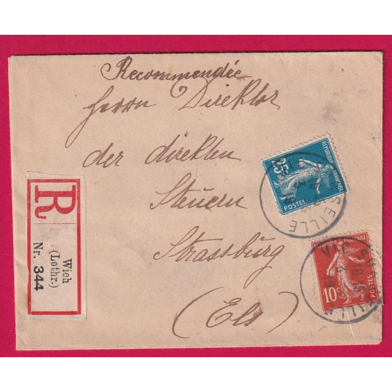 N°138 140 CAD ECHOPE VIC SUR SEILLE MOSELLE RECOMMANDE ETIQUETTE ALLEMANDE 1918 LETTRE COVER